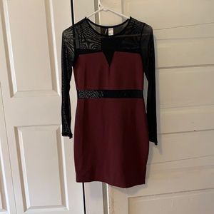 Maroon and black mesh cut out dress